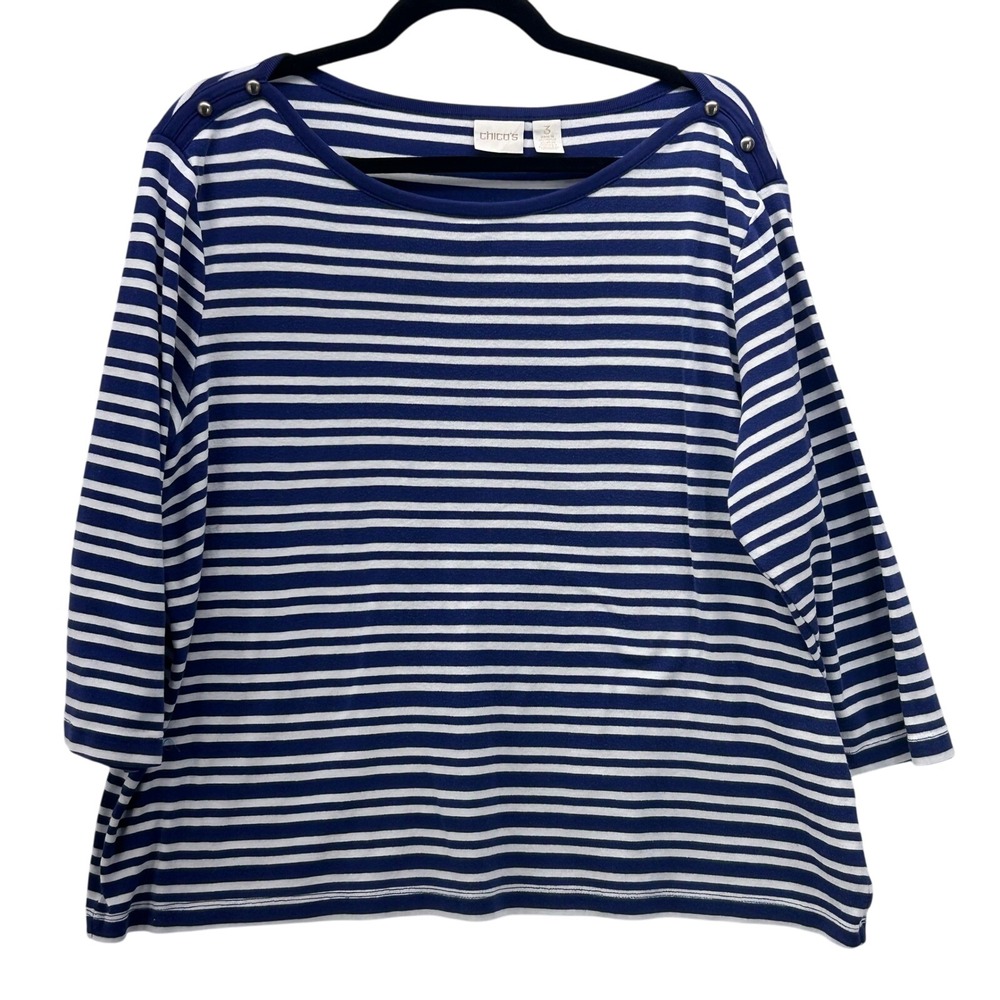 Chicos Striped Top Blue‎ 3 Or XL